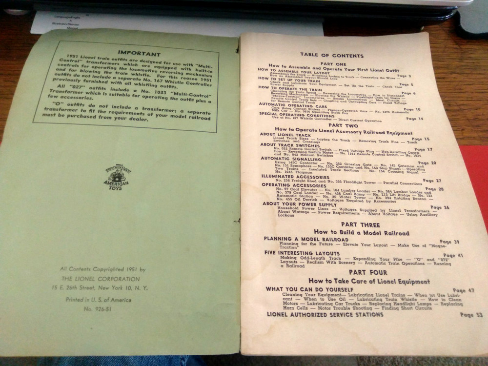 1951 Lionel Trains Instructions For Assembling And Operating Booklet, Plus Plans