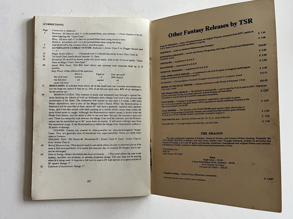 Dungeons and Dragons Greyhawk TSR 1976