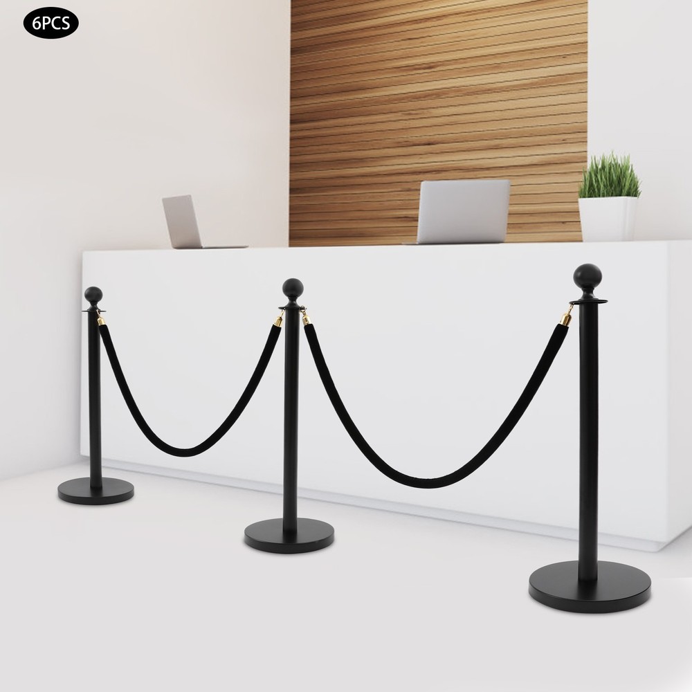 6Pcs Black Stanchion Posts Queue StanchionPole Ropes Crowd Control Barrier
