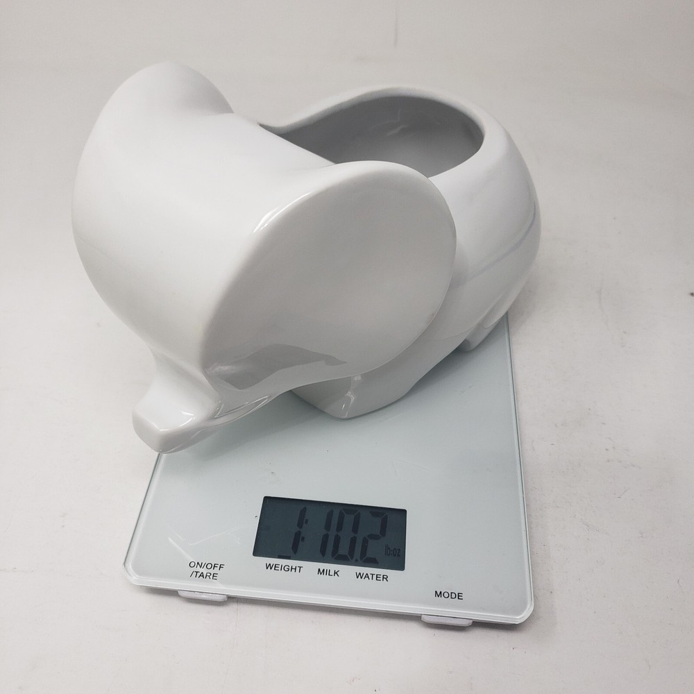 White Gloss Glazed Elephant Planter Ceramic Short Round 6" Long 4" Tall MOD