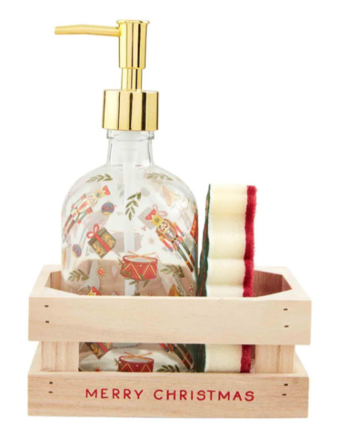 NIB Mud Pie NUTCRACKER SOAP PUMP & SPONGE CRATE SET