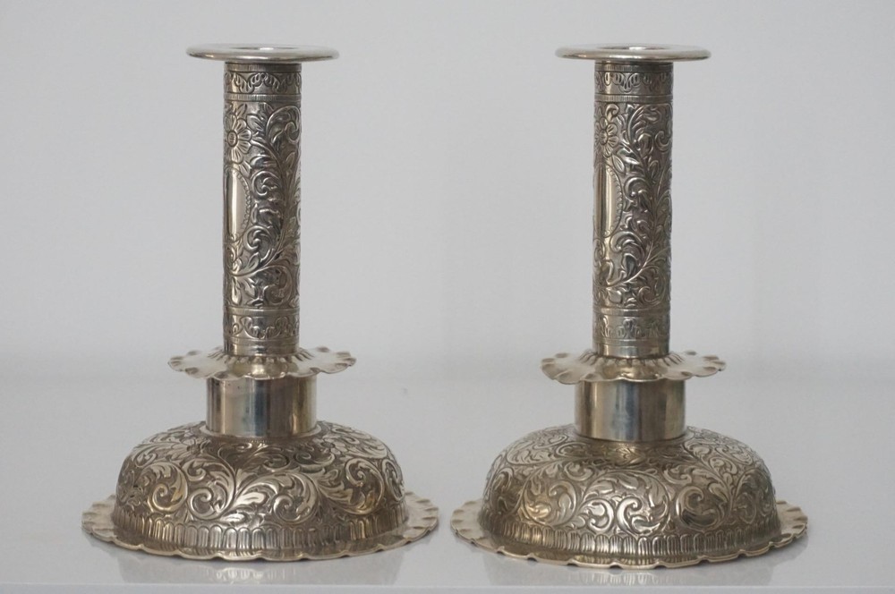 Hukin & Heath Silver Plated Candlesticks - Repousse Rococo Design - c.1878