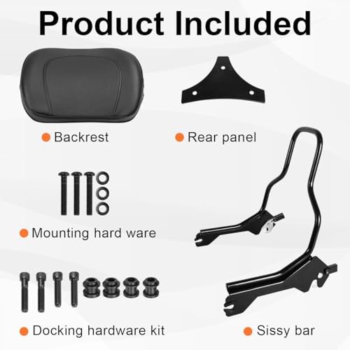 Rear Upright Passenger Backrest with Pad & Docking Hardware Kit Sissy Bar