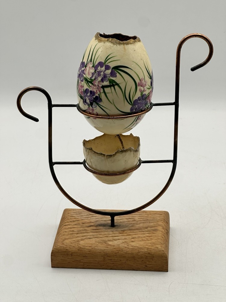 Eggshell Planter Self Watering On Decorative Stand Hand Painted Iris Design OOAK
