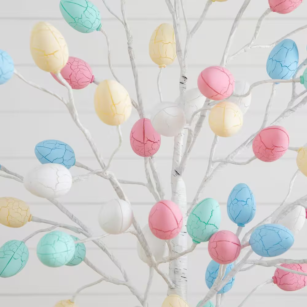 6 Ft. Pre-Lit Artificial Easter Twig Tree with 96 Egg Shaped LED Ornaments