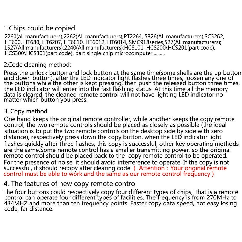 2Pcs Universal Fixed Code 4 Button Gate Garage Opener Remote Control 433 MHz