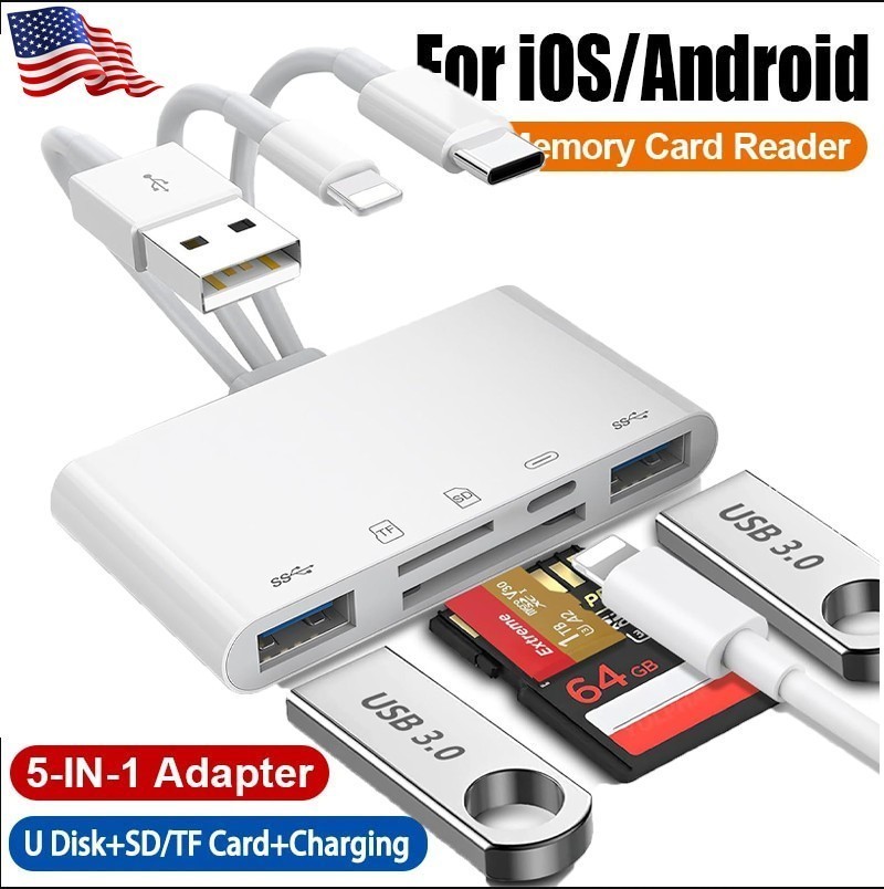 5 in 1 Micro SD/TF USB3.0 Slot Memory Card Reader for iPhone iPad Camera Adapter