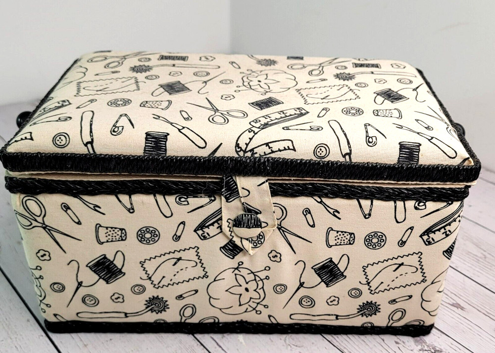 Sewing Basket Loaded Thread Scissors Box of Buttons One Tray Thread Pullers READ