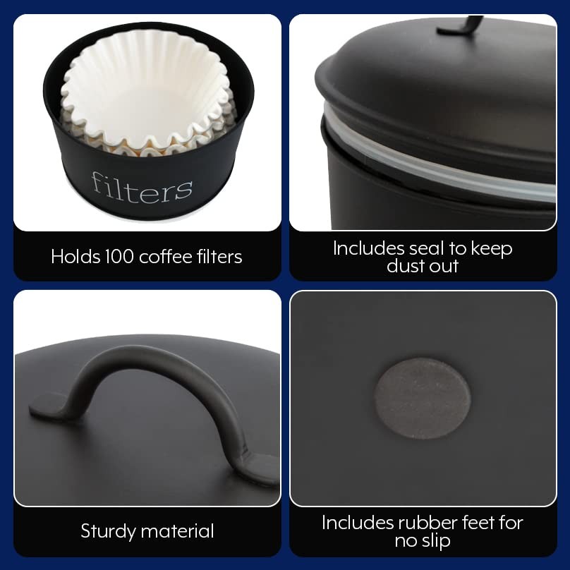AuldHome Design Basket Coffee Filter Holder (Black), Enamel Filter Storage Co...