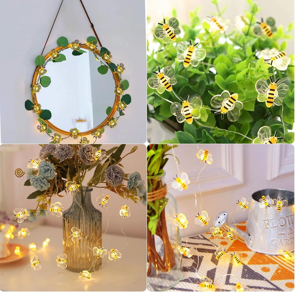 Bee Decor String Lights 10Ft String Light with 30Pcs Honeybee Shaped Led Bulb Ba