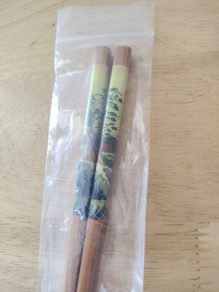 New Chopsticks With Tree And Wave Water Pattern Approx 9 Inches Long