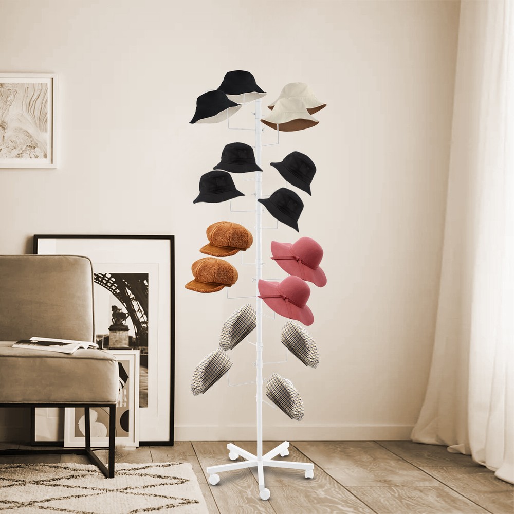 Freestanding Hat Rack with Adjustable Hooks & Lockable Wheels for Easy Display！