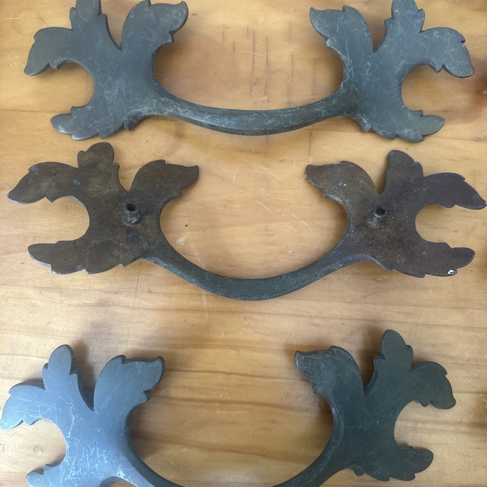 Set 9 Antique Brass Leaf Drawer Pull Handles 8” RARE