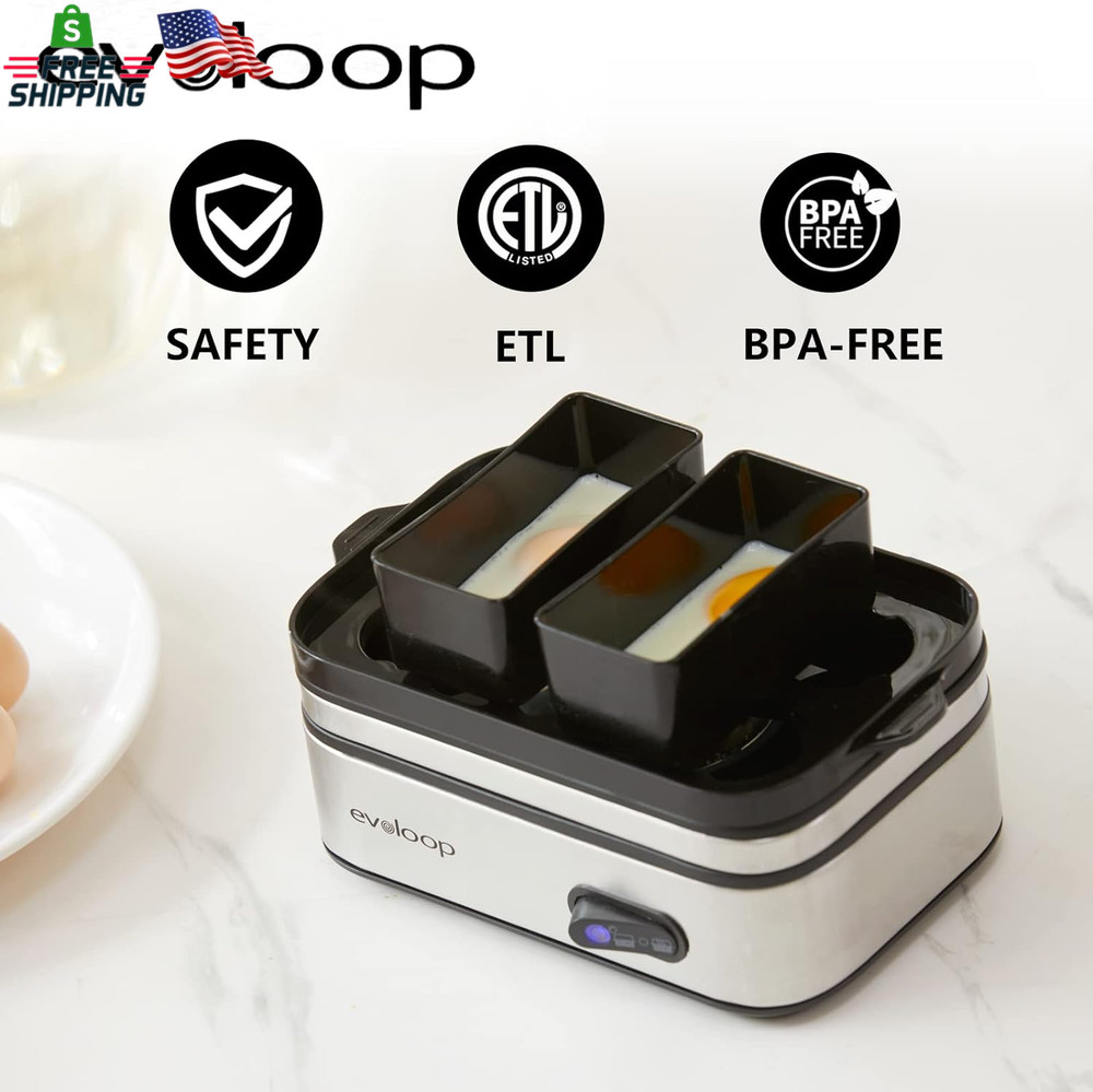 Evoloop Rapid Egg Cooker Electric 6 Eggs Capacity, Soft, Medium, Hard Boiled, Po