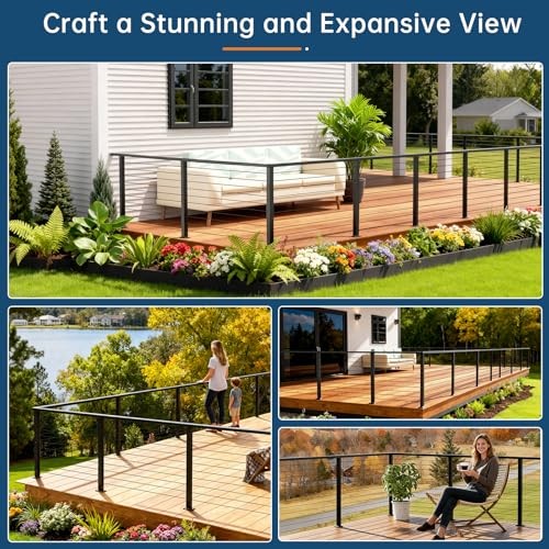 8FT Stainless Steel 304 Handrail Black 3Pack, Rectangular Handrail-8FT-3 Pack