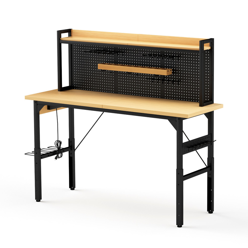 71''Adjustable Workbench with pegboard, Heavy Duty Wooden Desktop Workbench