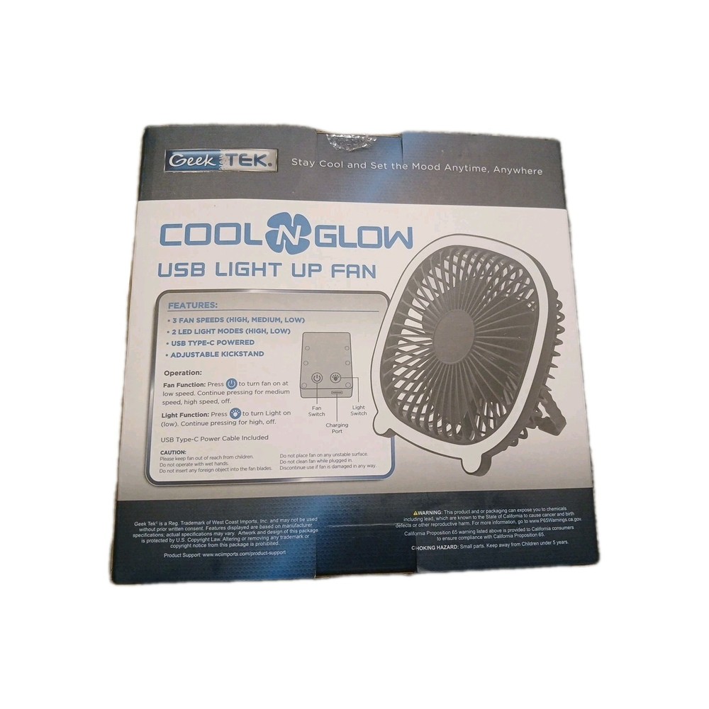 Geek Tek Cool N Glow Usb Light Up Fan