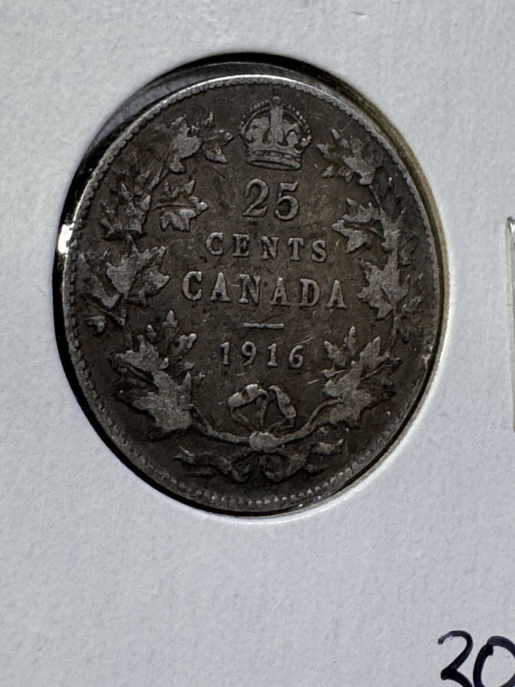 1916 Canada 25 Cents Silver Coin