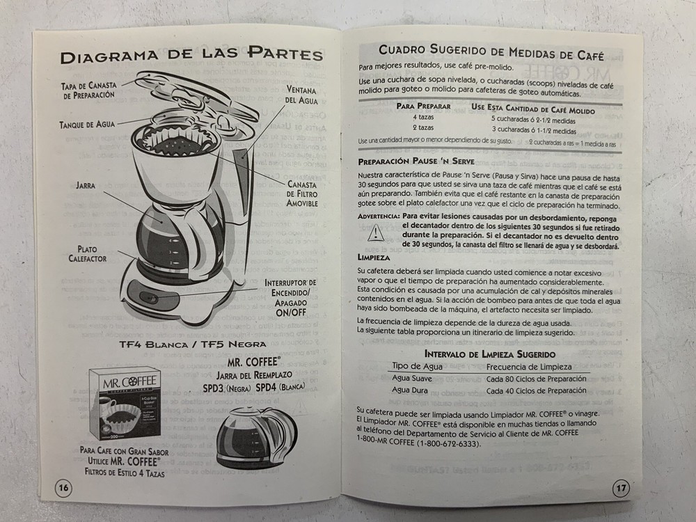 User Manual Mr Coffee Models TF4 & TF5 PreownedBookCom PreownedKitchenCom