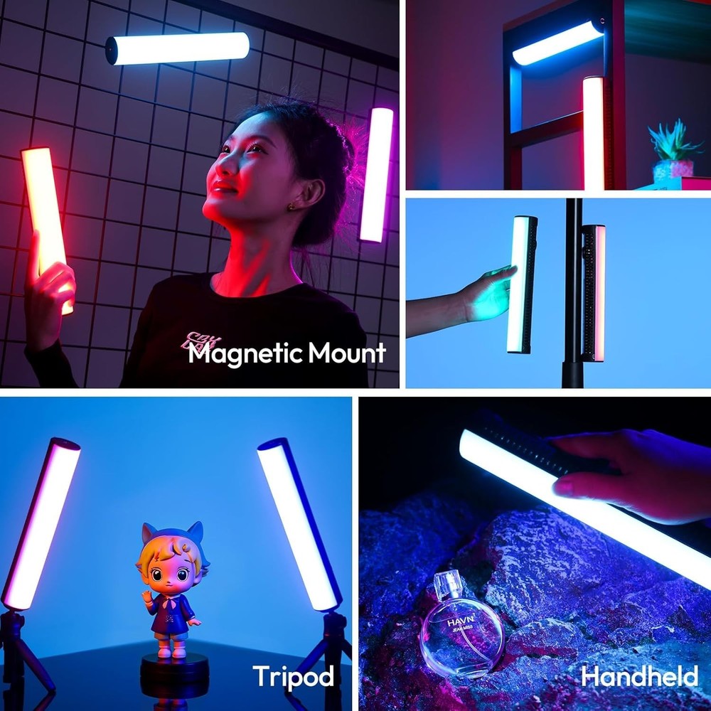 Portable RGB Handheld Light Wand with 20 Dimmable Effects & Diffuser Included