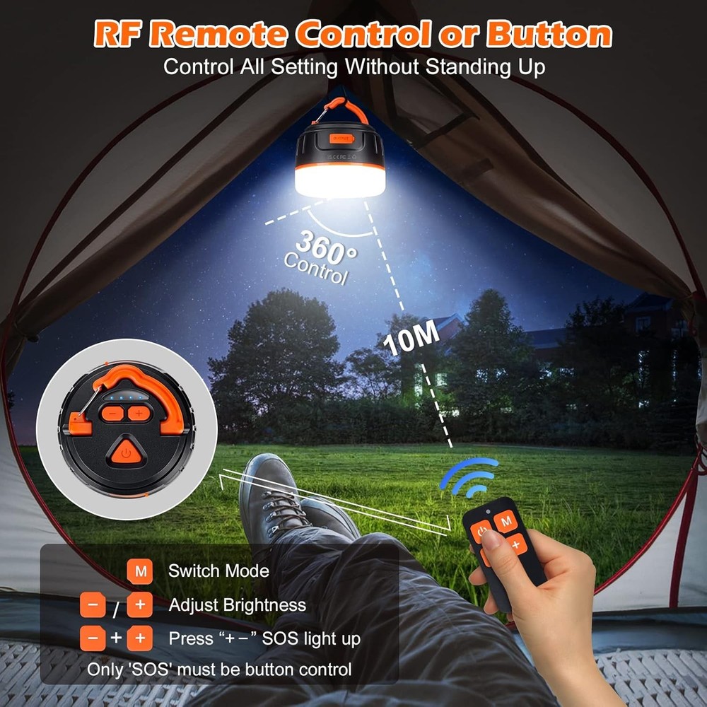 Sinvitron LED Camping Lantern Rechargeable with Remote 1 Pack, Black/Orange