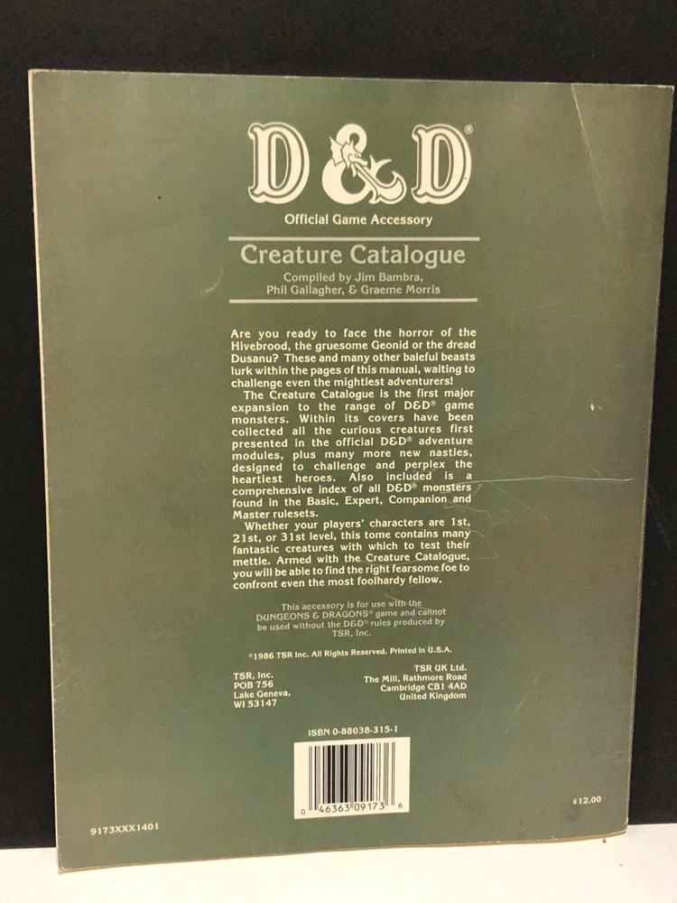 Dungeons Dragons Creature Catalogue 1986