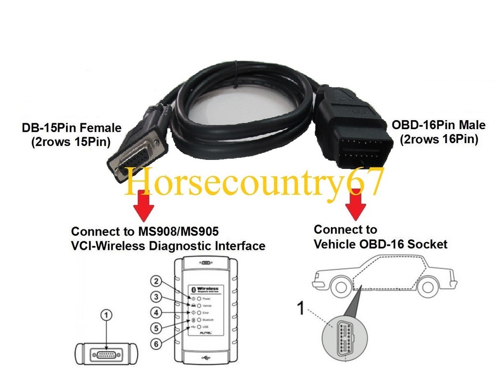 OBDII Cable Compatible with Autel MaxiSys MS905 MS908 & MY908 Wireless Interface