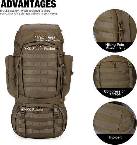Mardingtop 60L Military Internal Frame Backpack for Khaki
