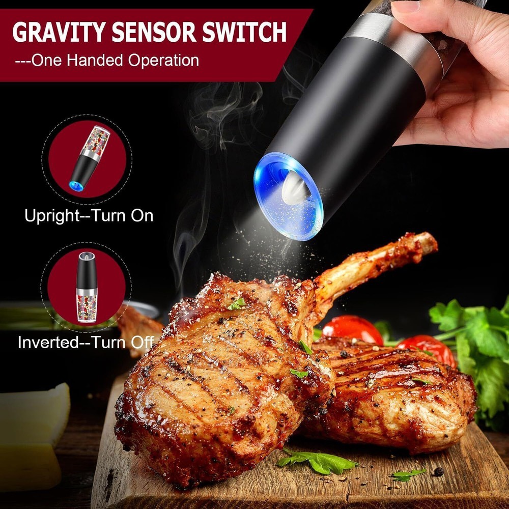 Electric Salt and Pepper Grinder Set, Automatic, Adjustable, Gift, 2 Pack