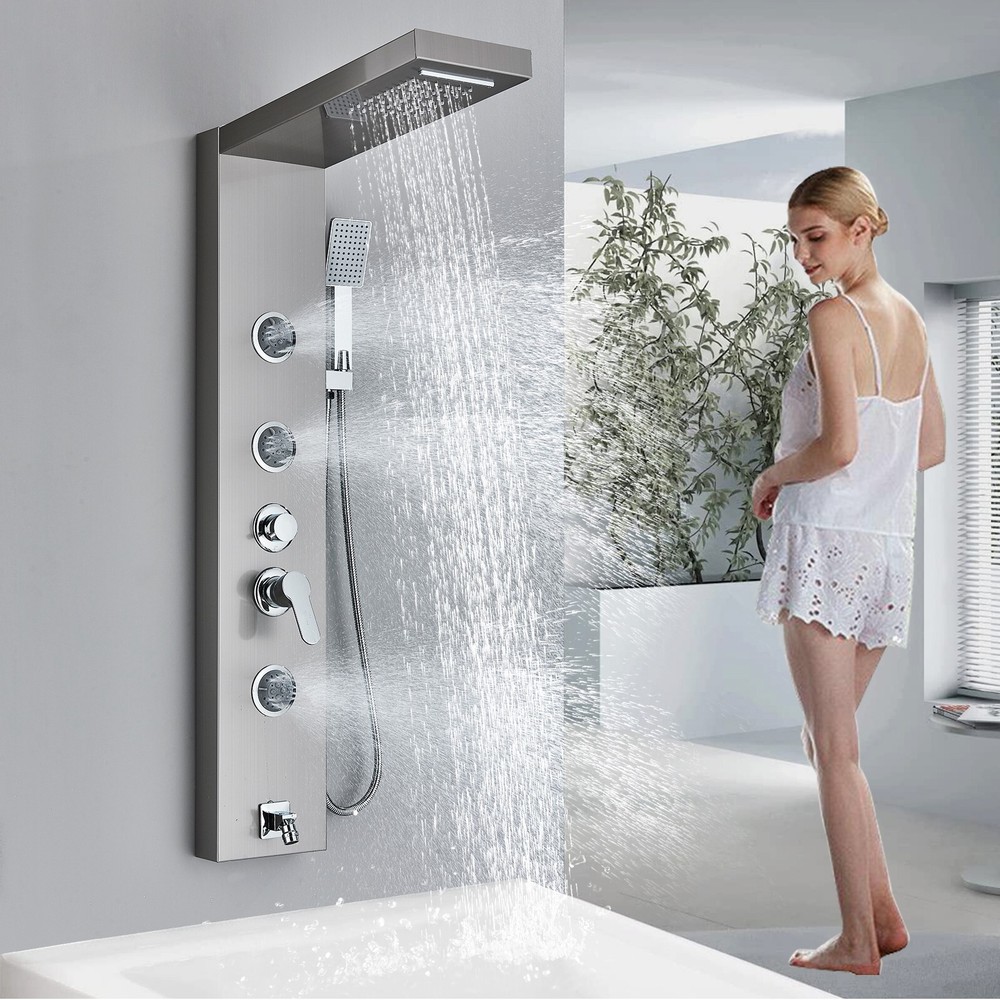 Shower Panel Tower System Stainless Steel 5-Function Rain Waterfall Massage Jets