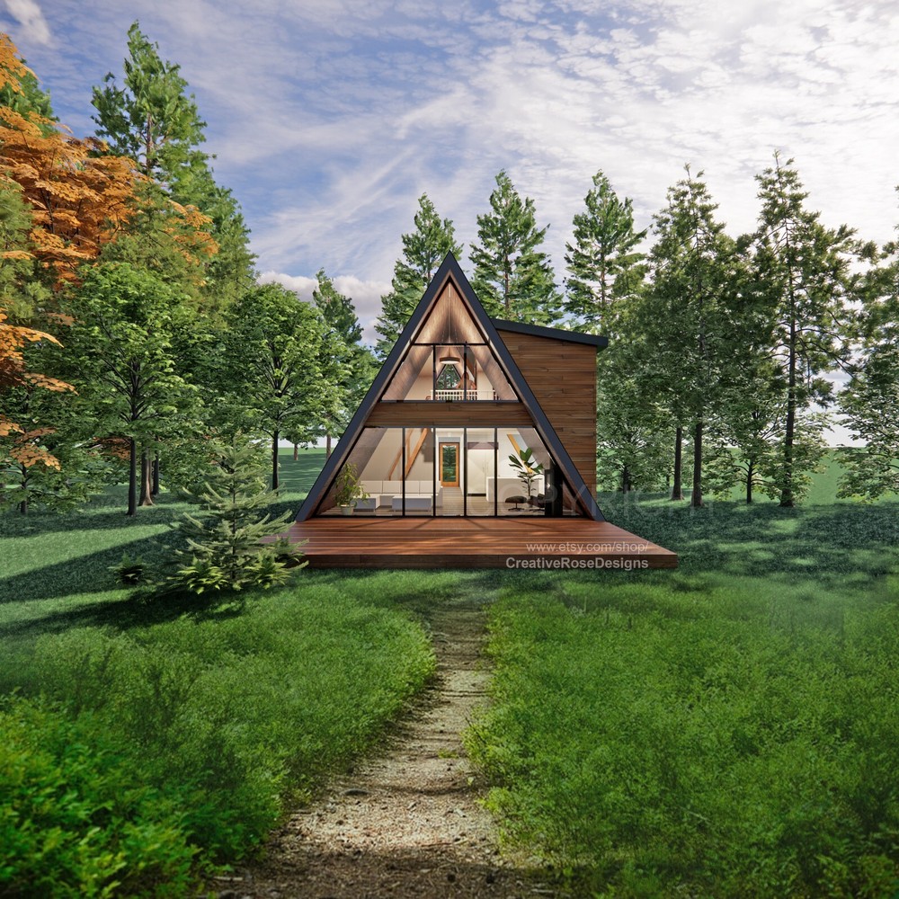 Spacious Sunset Modern A Frame 26' x 40' / Vacation Cabin / A-Frame House Design