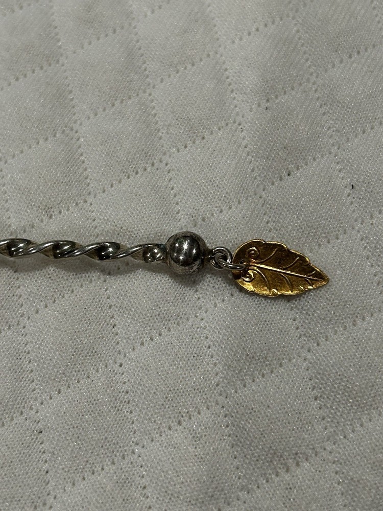 Sylvsmidja 830s Silver Pickle Lemon Fork Twist Handle Gold Leaf Ball End NORWAY
