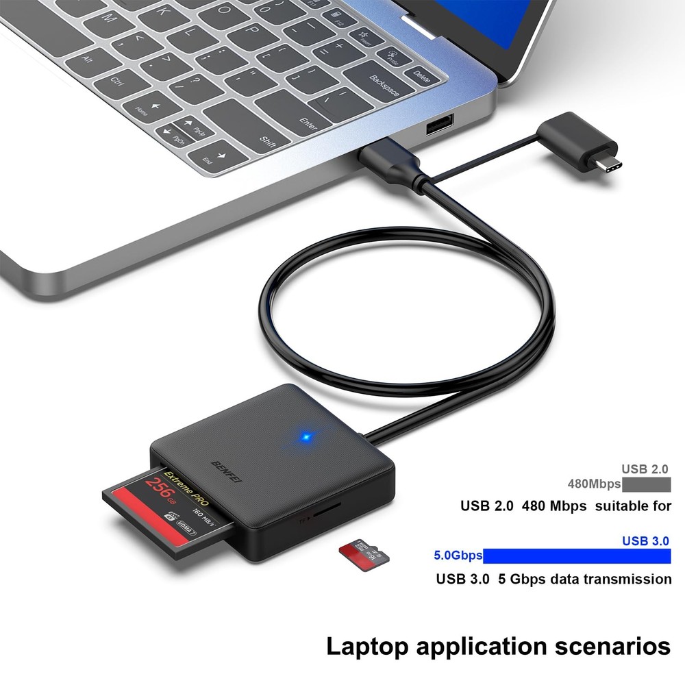 Memory Card Reader, BENFEI 4in1 USB 3.0 and USB-C to SD Micro MS CF