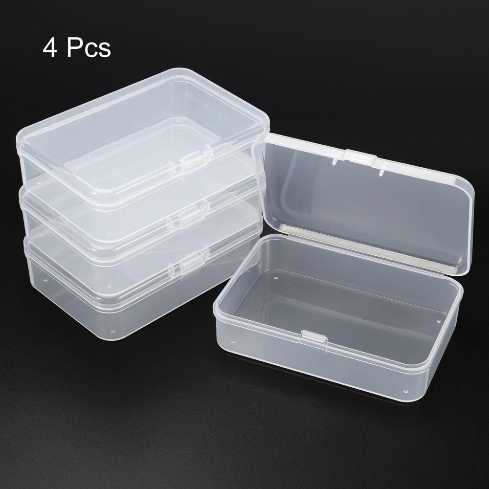 4pcs Clear Storage Container w Hinged Lid 95x65x25mm Plastic Rectangular Box