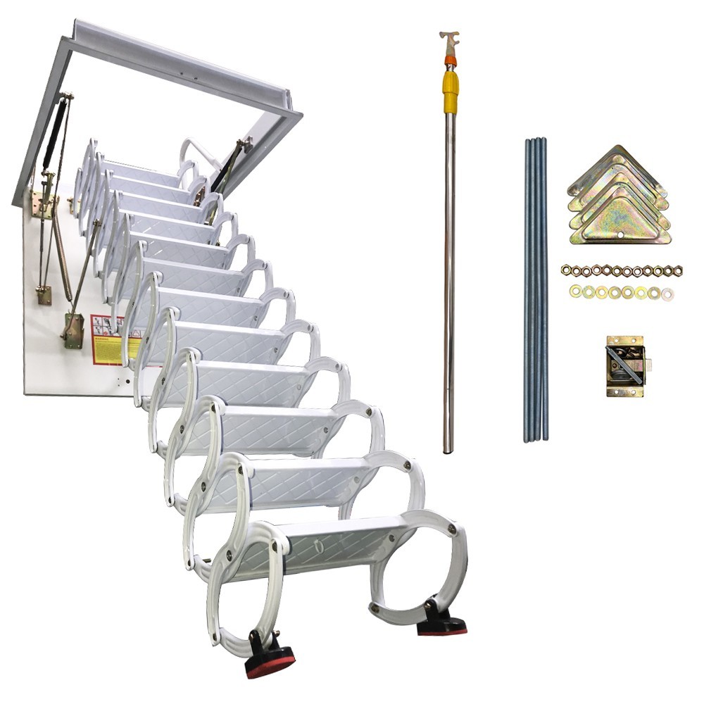 9.84ft White Attic Pull Down Ceiling Ladder 31.5'' x 35.43'' Folding Loft Ladder