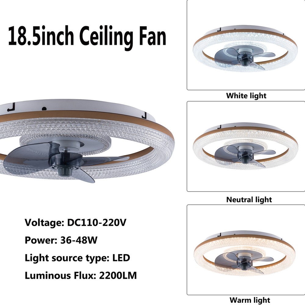 18" Modern Ceiling Fan with Light Remote Control Bedroom LED Ceiling Fan Lamp~