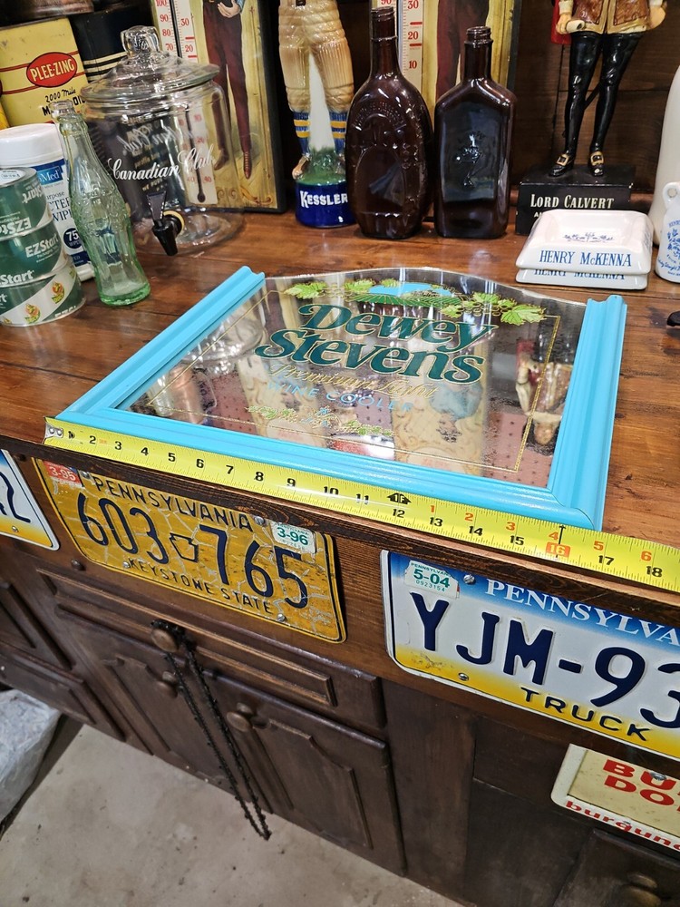 DEWEY STEVENS WINE COOLER BAR/ADVERTISING MIRROR.