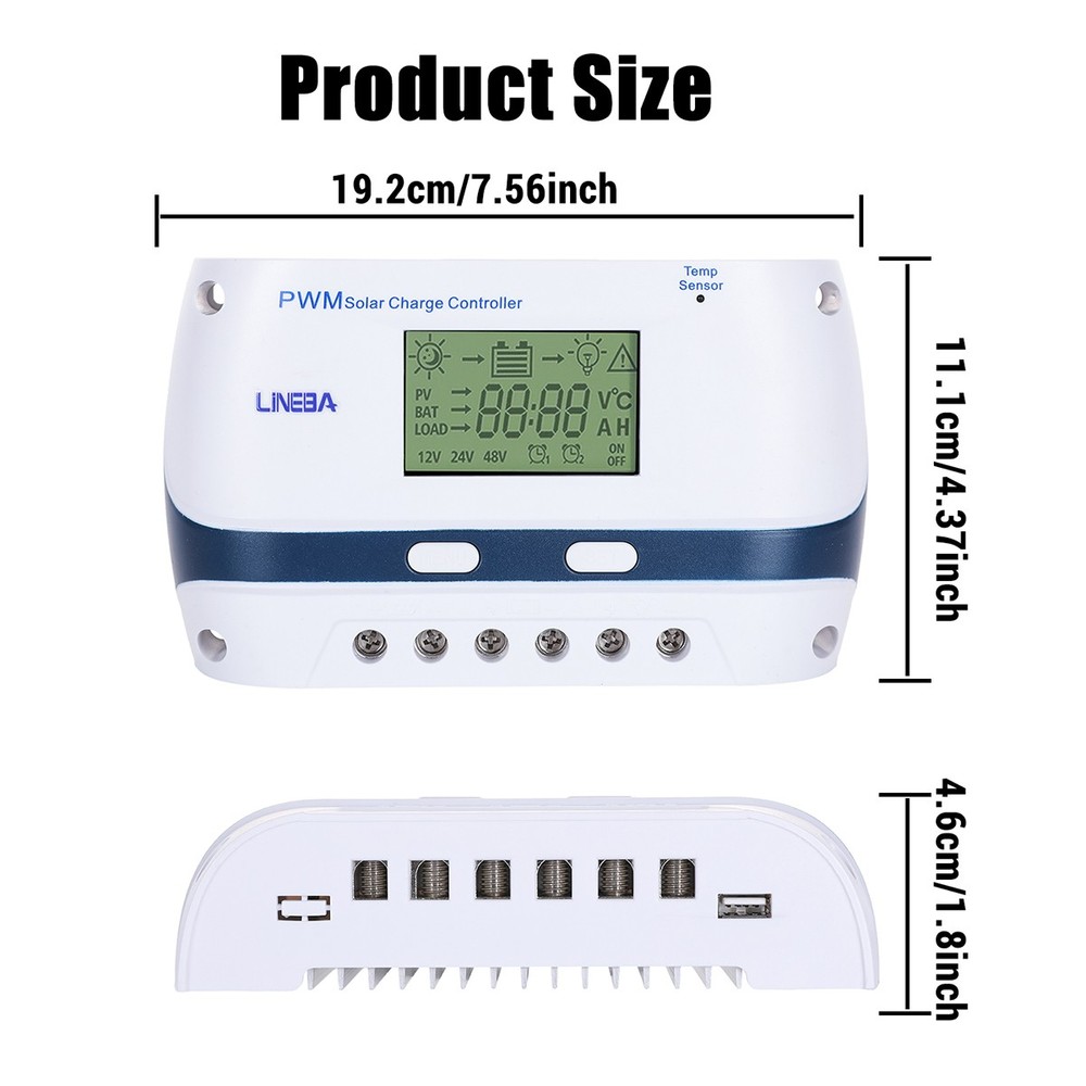 5200W 100A Solar Charger Controller USB Charge Regulator Solar Panel 12/24/48V
