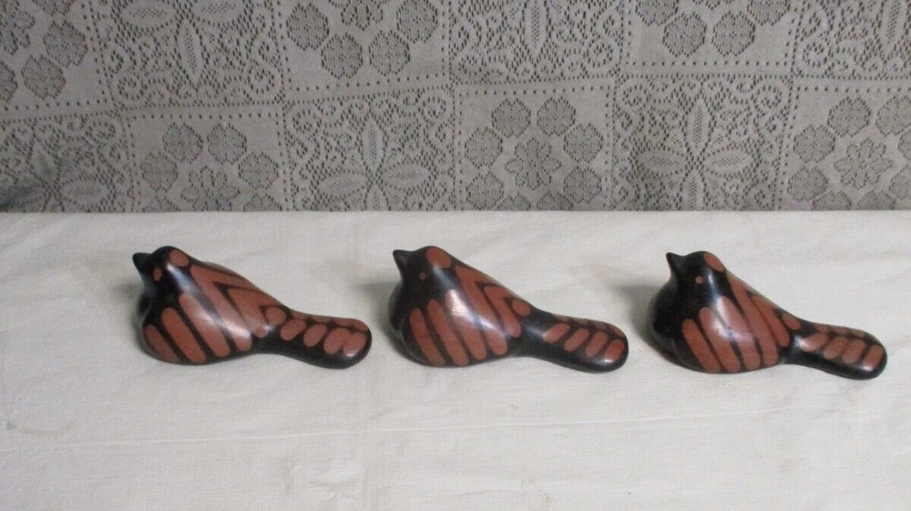 3 Chulucanas Peru Peruvian Pottery Signed - Art Pottery Birds