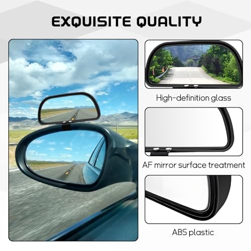 2PCS Car Blind Spot Mirror, Rectangular HD Glass Blind Spot Screw-on, Black