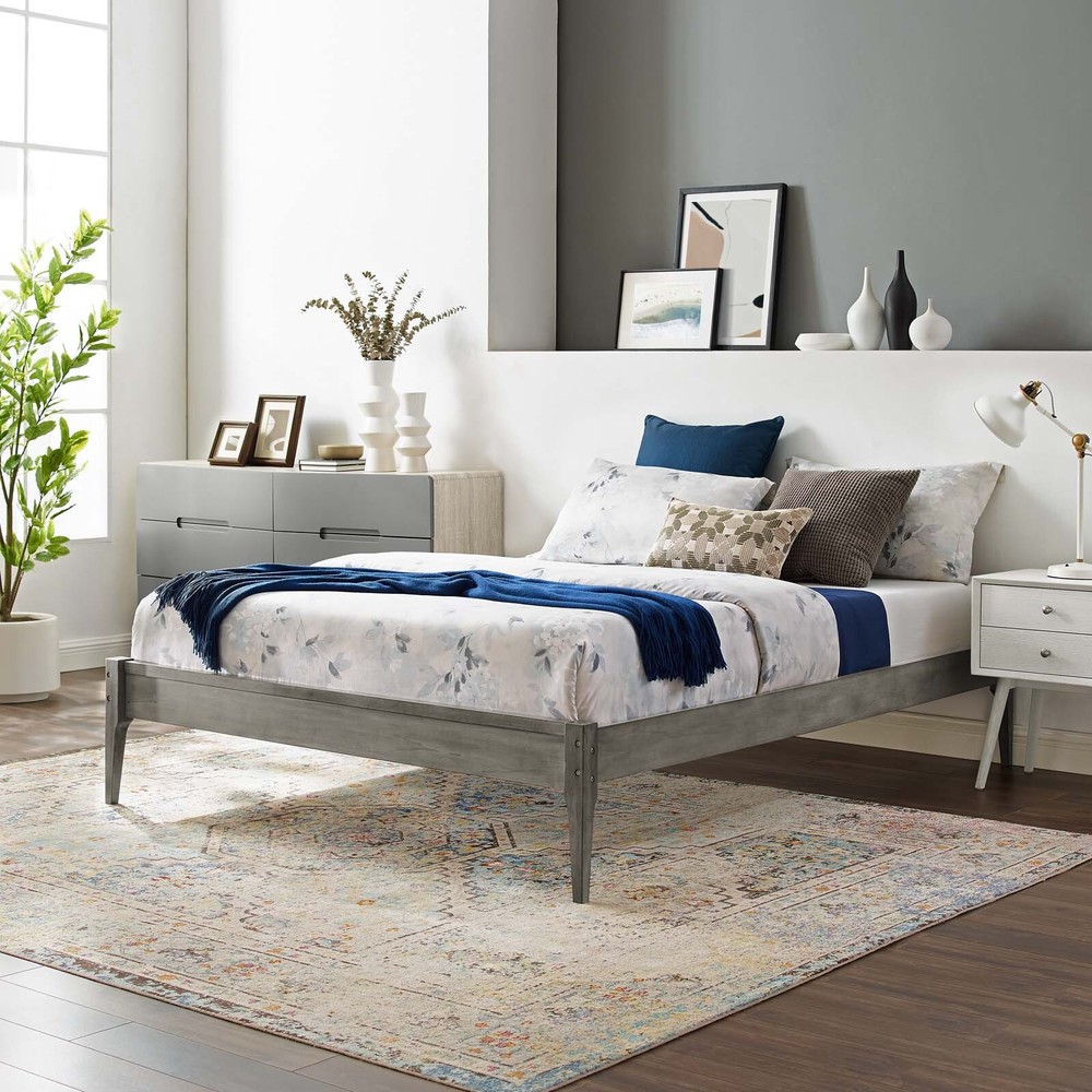 Modway June Wood Twin Platform Bed Frame in Gray