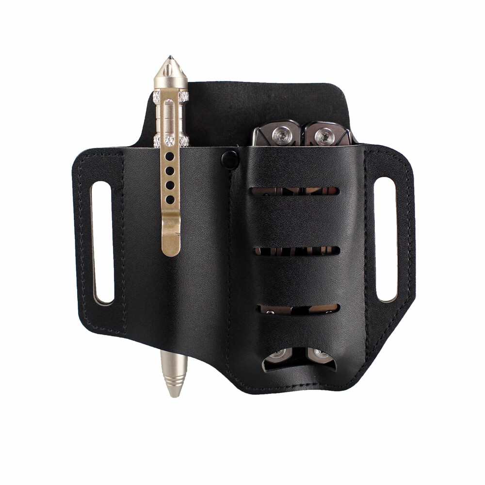 Leather Tool Pouch Multitools Holder 2 Pocket Organizer Belt Pouch Black