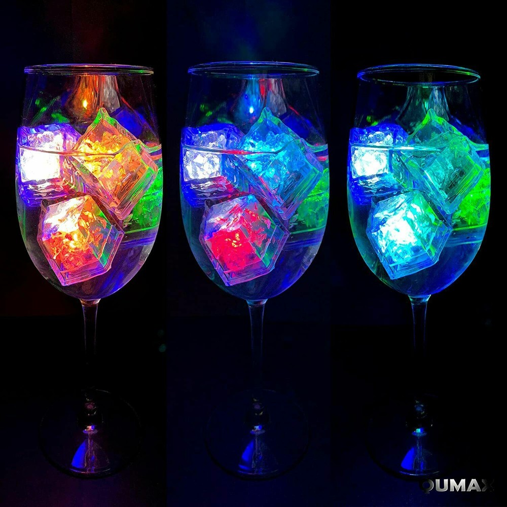 12 pack LED light up ice cube color control set solid color or rainbow flashing