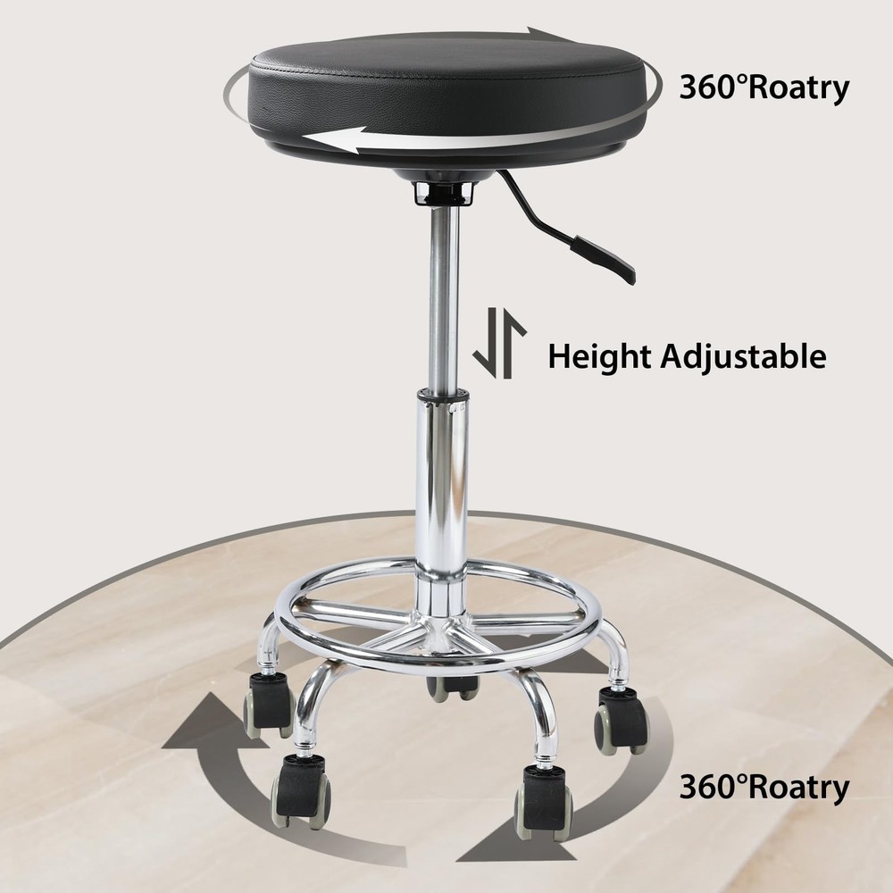 Adjustable Rolling Stool with Wheels Heavy Duty 500lb Round Rolling Stool wit...