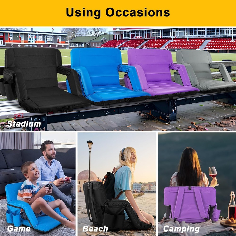 Extra Wide Stadium Seats with Back Support 2 Wide|25|2 Pack, Black