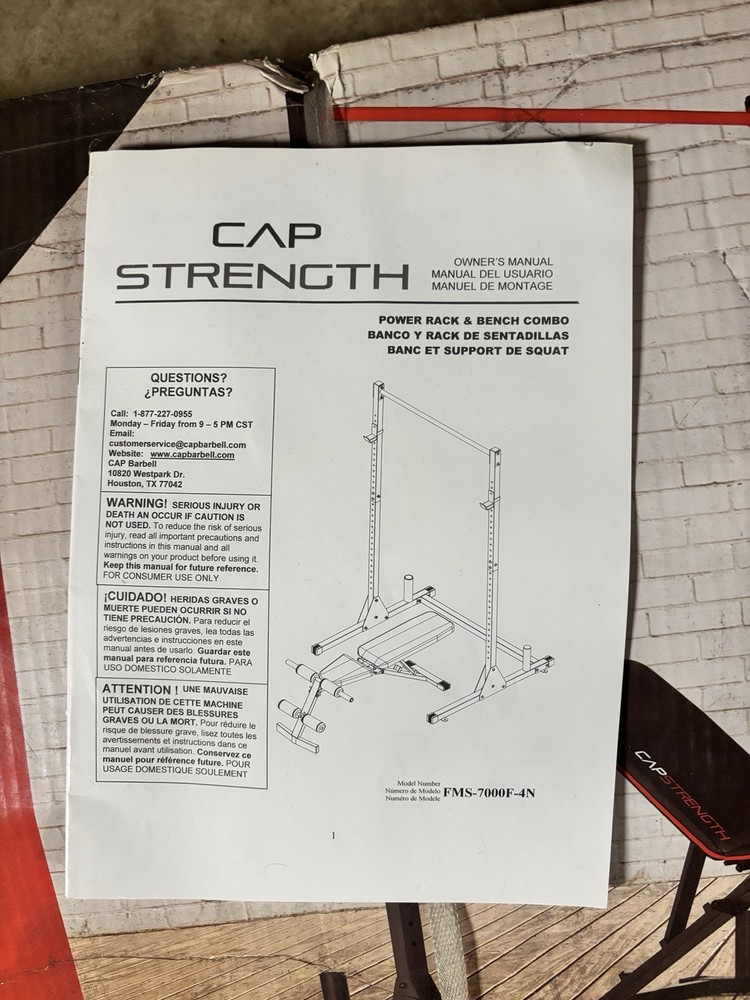 CAP Barbell Power Rack with Bench; Red/Black; Adjustable