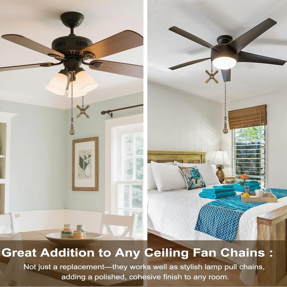 Ceiling Fan Pull Chain Ornaments, 13.6 Inches Fan Pulls Extension Chains Set, De
