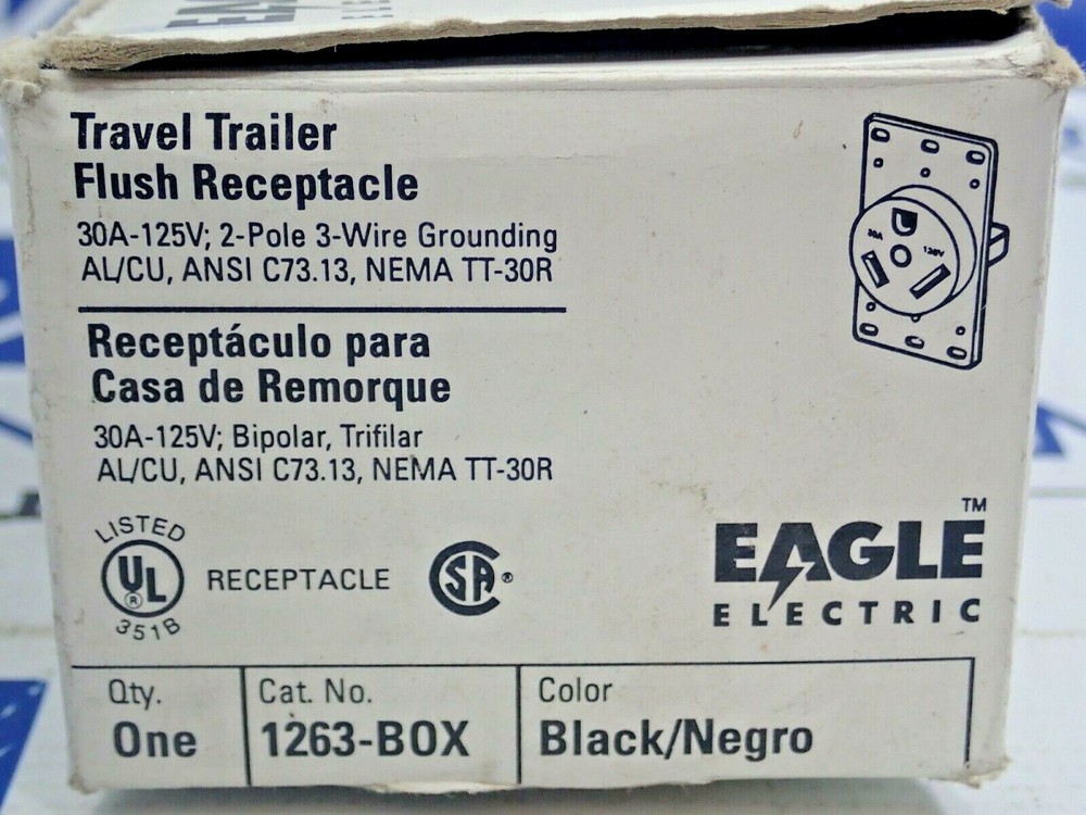 EAGLE 1263-BOX RECEPTACLE 30A 125V 2 POLE 3 WIRE