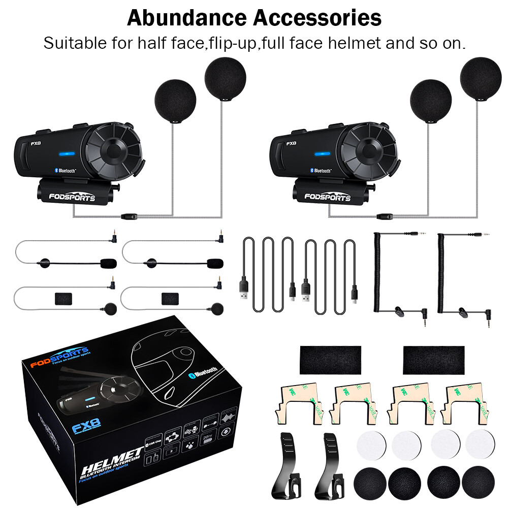 2pcs FX8 2000M motorcycle helmet intercom Bluetooth intercom headset headphones