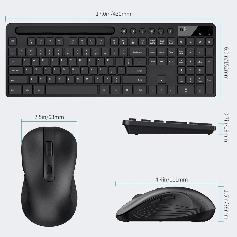 Ergonomic Wireless Keyboard & Mouse Combo with Tablet Holder - Black